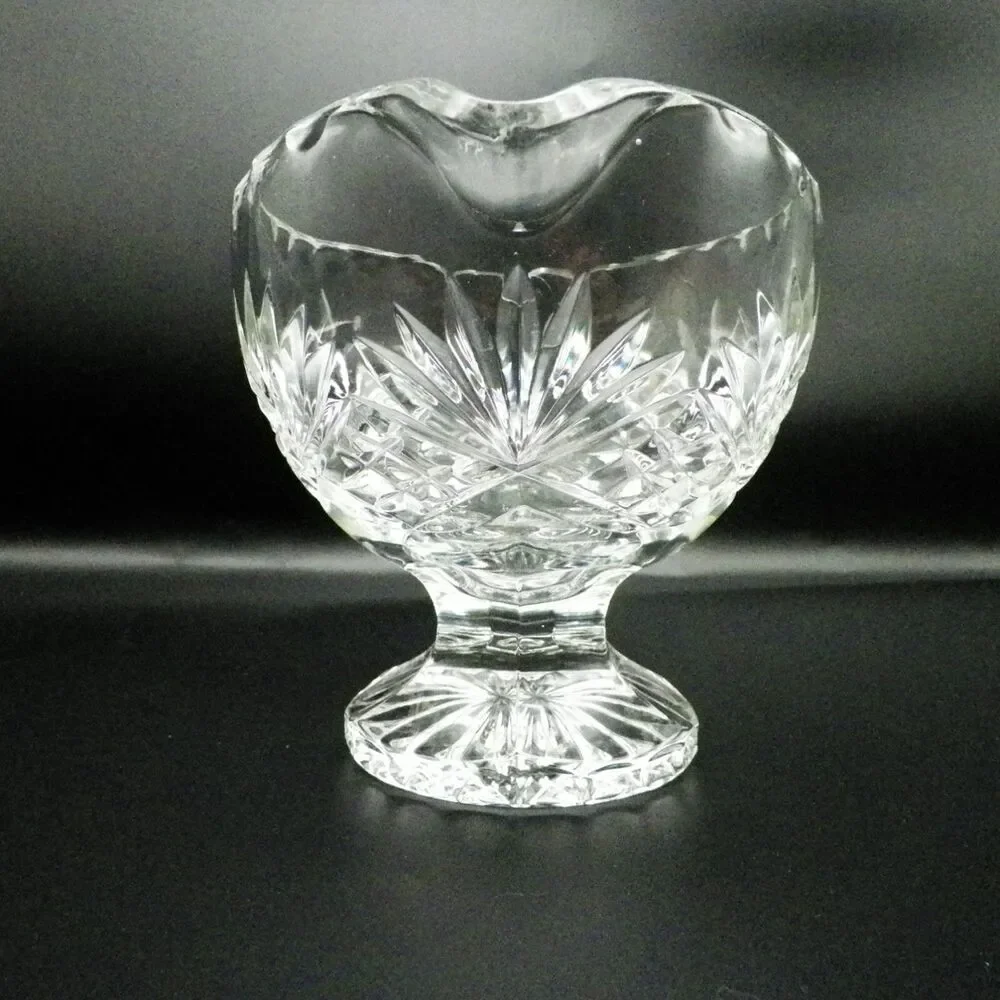 Footed Gravy Boat Crystal Fan and Criss-Cross Pattern Vintage Glassware